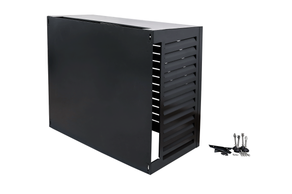 Qventi aluminium cover voor buitenunit van de airconditioner of warmtepomp antraciet large met achterplaats volledig dichte ombouw achterplaat met montage delen