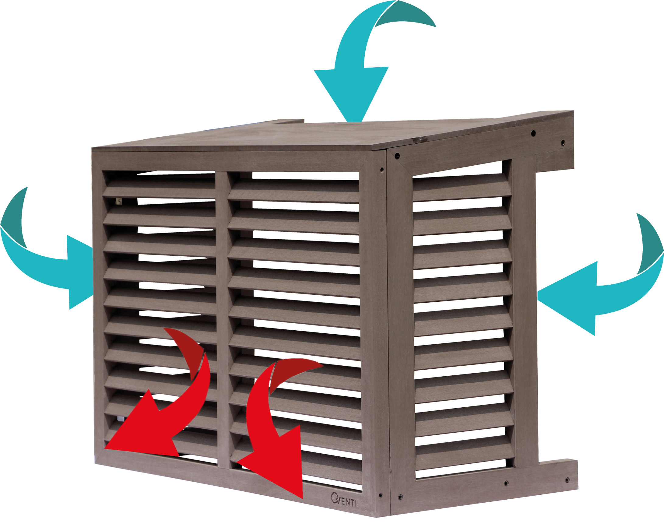 Houtcomposiet-omkasting voor airco- en warmtepomp buitenunits Nieuw in ons assortiment: premium uitstraling voor gevel en tuin